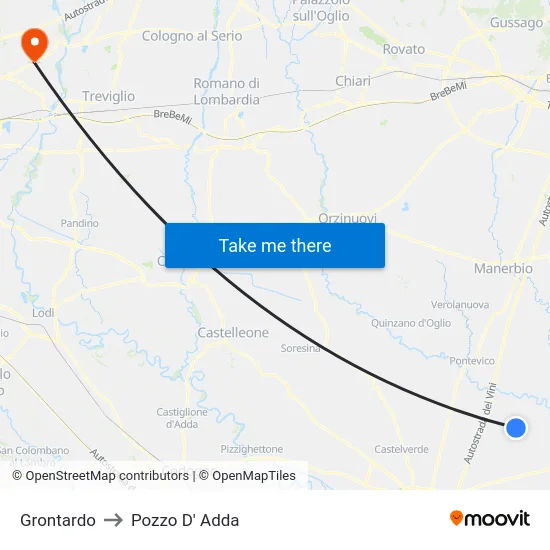 Grontardo to Pozzo D' Adda map