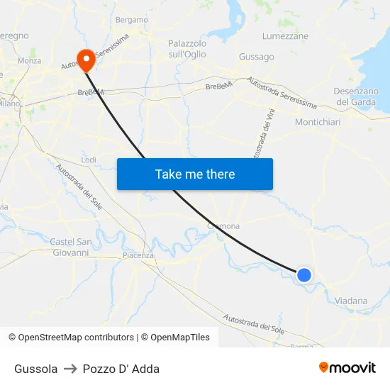 Gussola to Pozzo D' Adda map