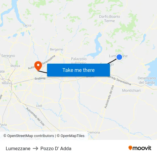 Lumezzane to Pozzo D' Adda map