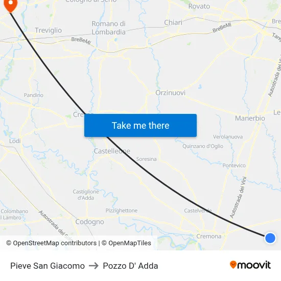 Pieve San Giacomo to Pozzo D' Adda map