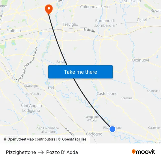 Pizzighettone to Pozzo D' Adda map