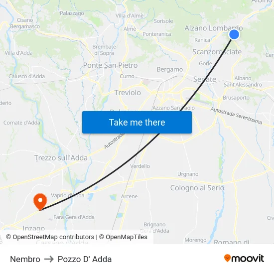 Nembro to Pozzo D' Adda map