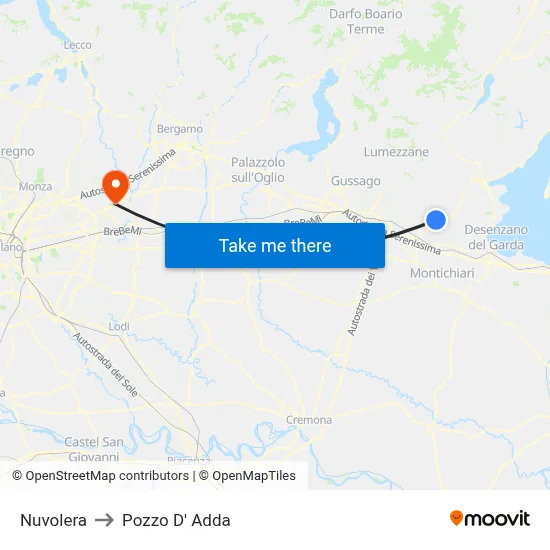 Nuvolera to Pozzo D' Adda map