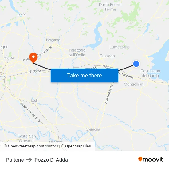 Paitone to Pozzo D' Adda map