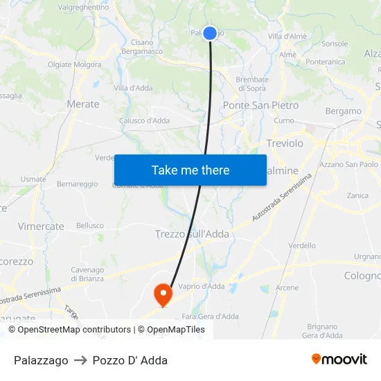 Palazzago to Pozzo D' Adda map