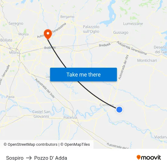 Sospiro to Pozzo D' Adda map