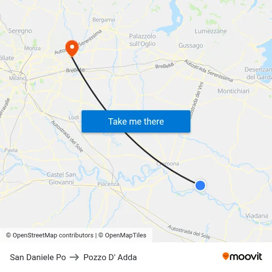 San Daniele Po to Pozzo D' Adda map