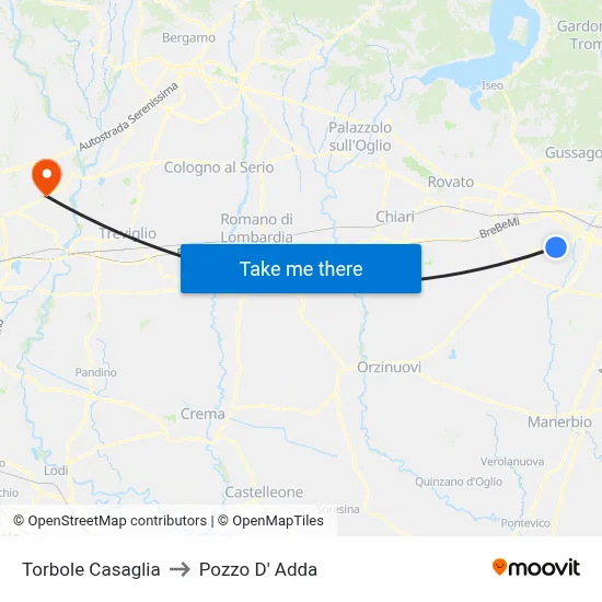 Torbole Casaglia to Pozzo D' Adda map