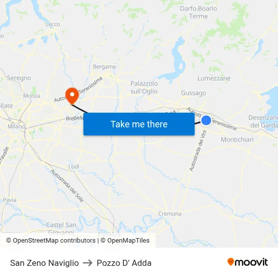 San Zeno Naviglio to Pozzo D' Adda map