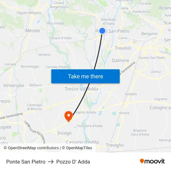 Ponte San Pietro to Pozzo D' Adda map