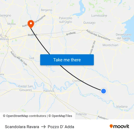 Scandolara Ravara to Pozzo D' Adda map