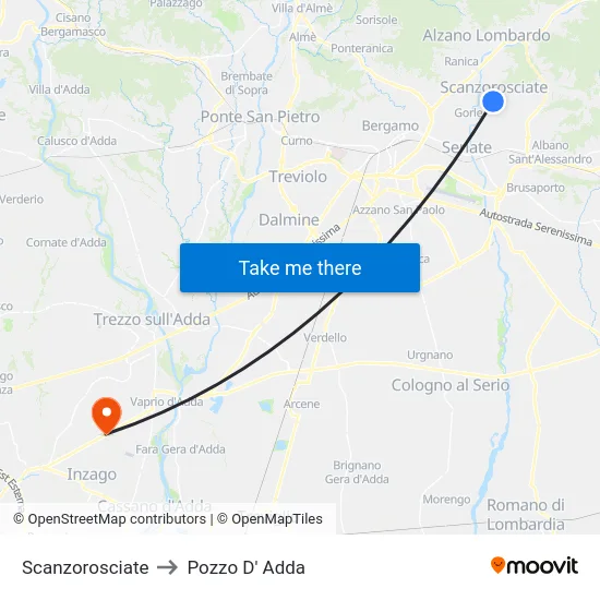 Scanzorosciate to Pozzo D' Adda map