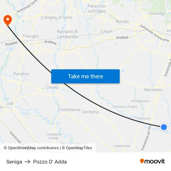 Seniga to Pozzo D' Adda map