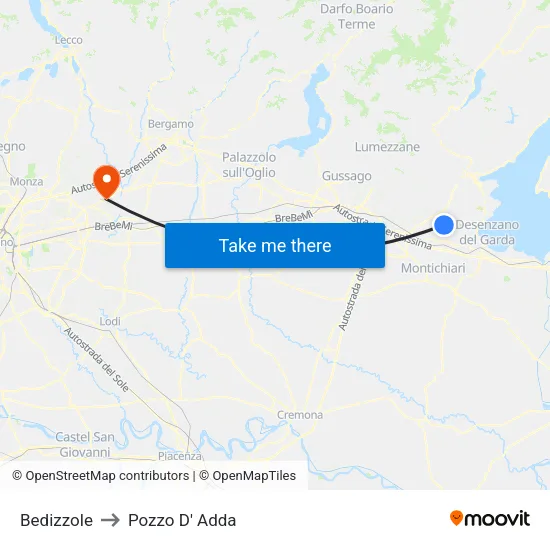 Bedizzole to Pozzo D' Adda map
