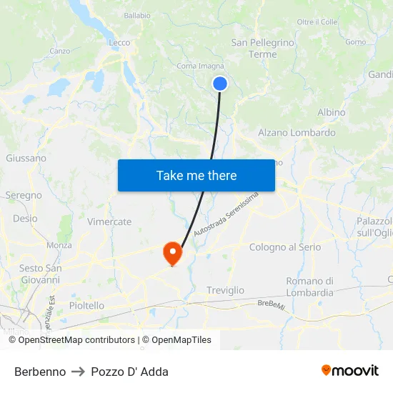Berbenno to Pozzo D' Adda map
