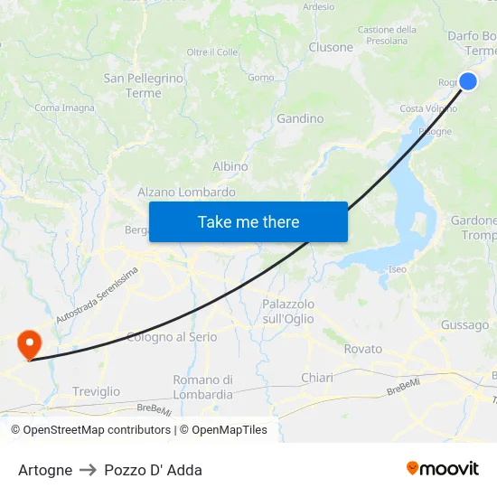 Artogne to Pozzo D' Adda map
