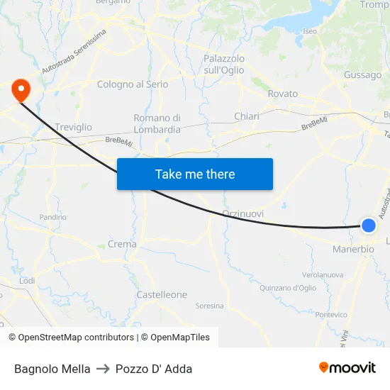 Bagnolo Mella to Pozzo D' Adda map