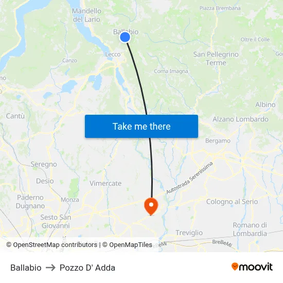 Ballabio to Pozzo D' Adda map