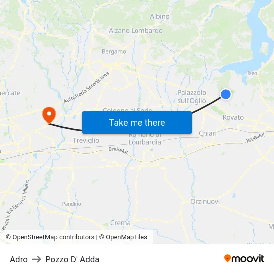 Adro to Pozzo D' Adda map