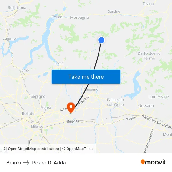 Branzi to Pozzo D' Adda map