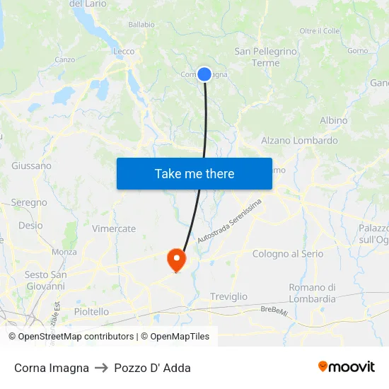 Corna Imagna to Pozzo D' Adda map