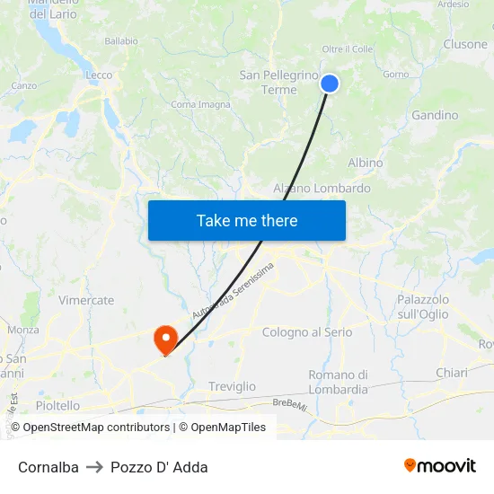 Cornalba to Pozzo D' Adda map