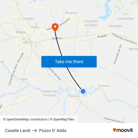 Caselle Landi to Pozzo D' Adda map