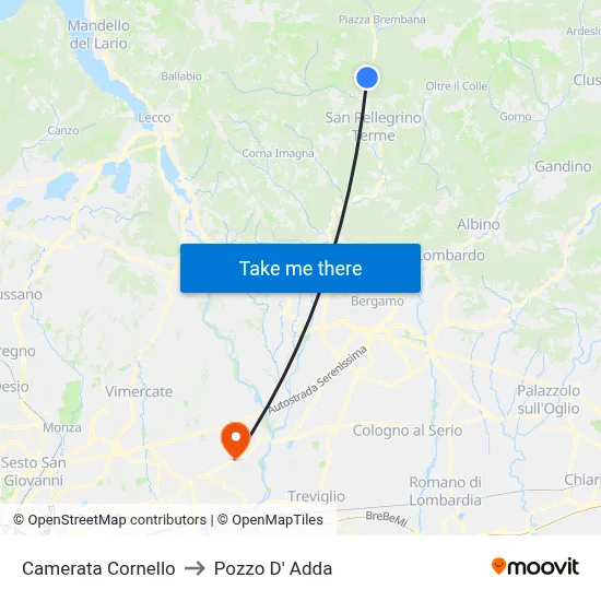 Camerata Cornello to Pozzo D' Adda map