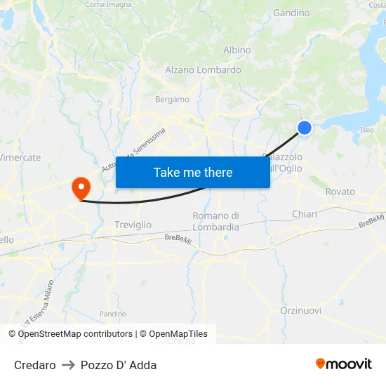 Credaro to Pozzo D' Adda map