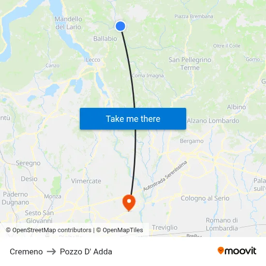 Cremeno to Pozzo D' Adda map