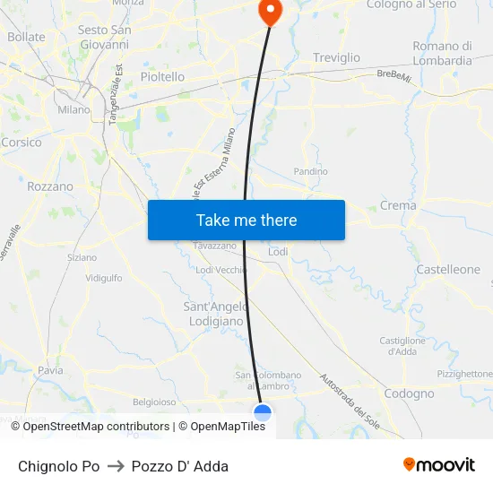 Chignolo Po to Pozzo D' Adda map