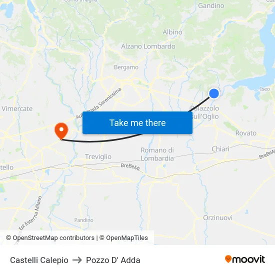 Castelli Calepio to Pozzo D' Adda map