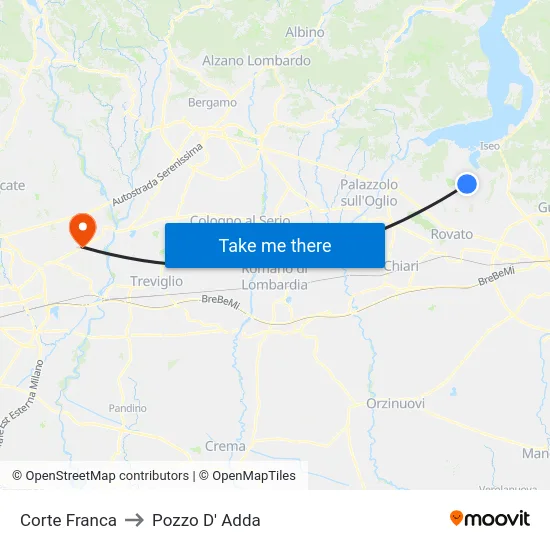 Corte Franca to Pozzo D' Adda map