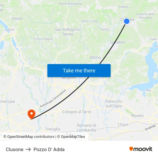 Clusone to Pozzo D' Adda map