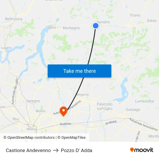Castione Andevenno to Pozzo D' Adda map