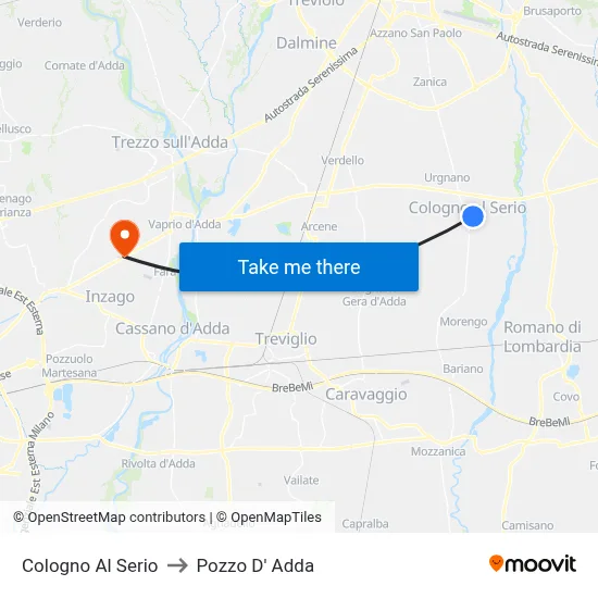 Cologno Al Serio to Pozzo D' Adda map
