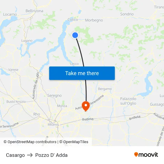 Casargo to Pozzo D' Adda map