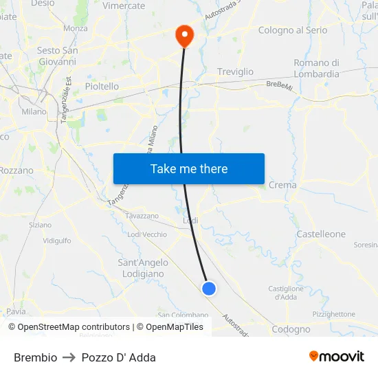 Brembio to Pozzo D' Adda map