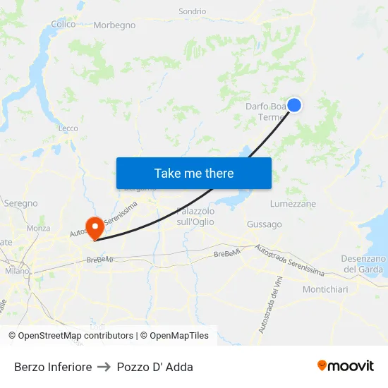 Berzo Inferiore to Pozzo D' Adda map