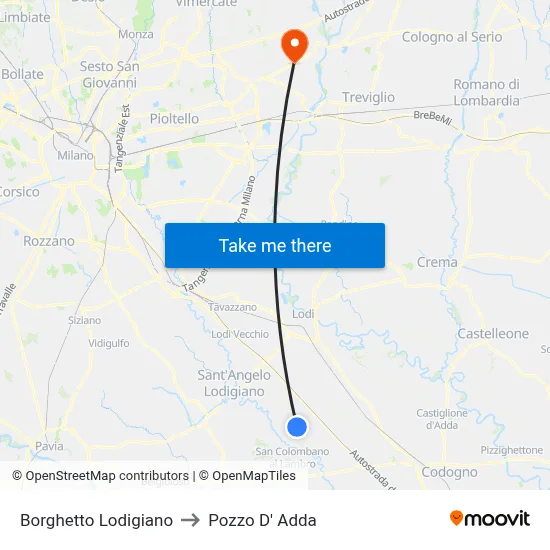 Borghetto Lodigiano to Pozzo D' Adda map