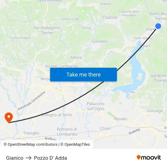 Gianico to Pozzo D' Adda map