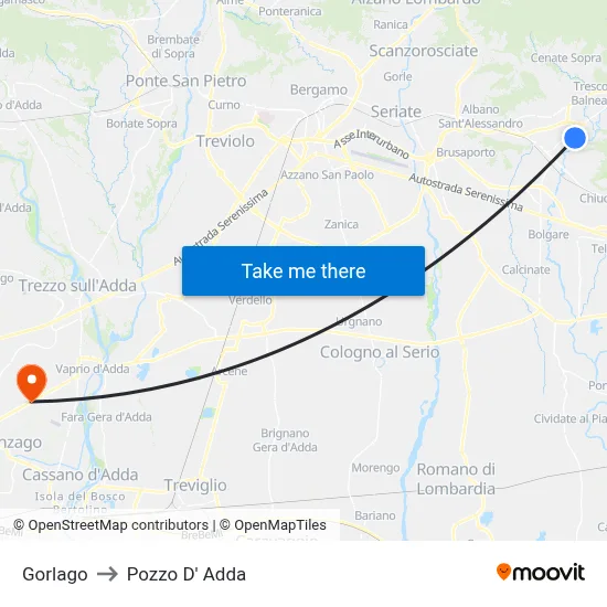 Gorlago to Pozzo D' Adda map