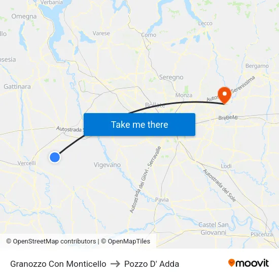 Granozzo Con Monticello to Pozzo D' Adda map