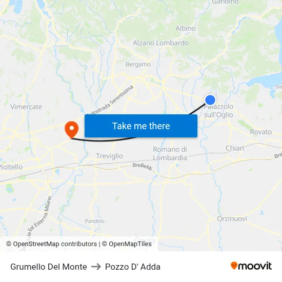 Grumello Del Monte to Pozzo D' Adda map