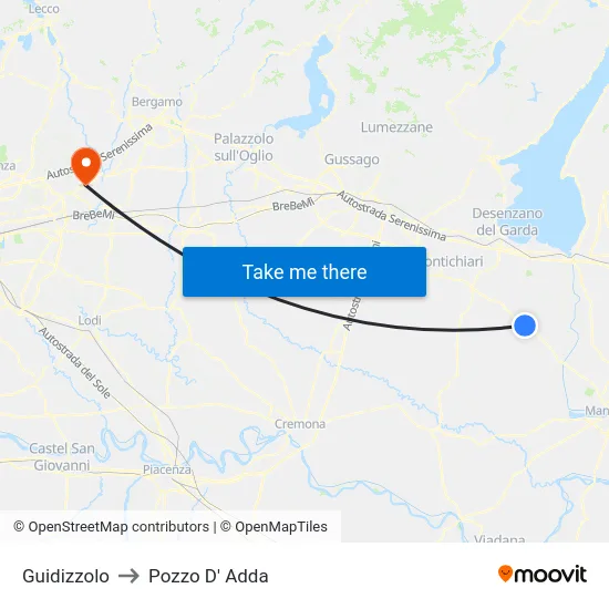 Guidizzolo to Pozzo D' Adda map