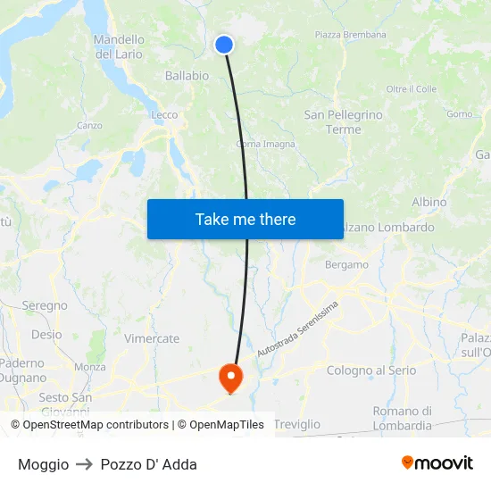 Moggio to Pozzo D' Adda map