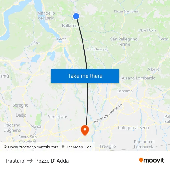 Pasturo to Pozzo D' Adda map