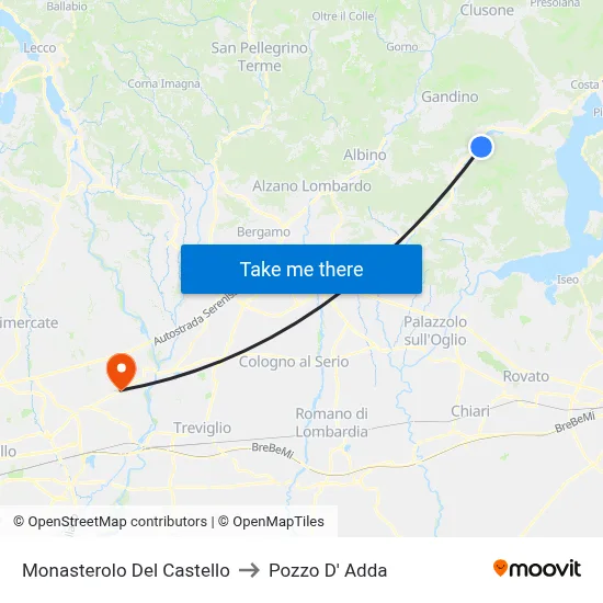 Monasterolo del Castello to Pozzo D' Adda map