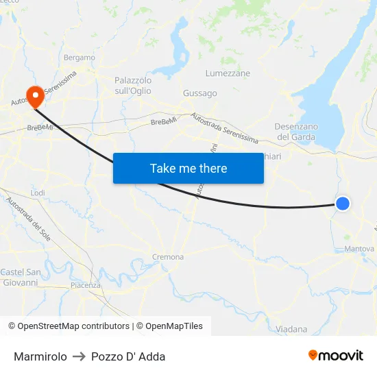Marmirolo to Pozzo D' Adda map