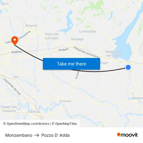 Monzambano to Pozzo D' Adda map